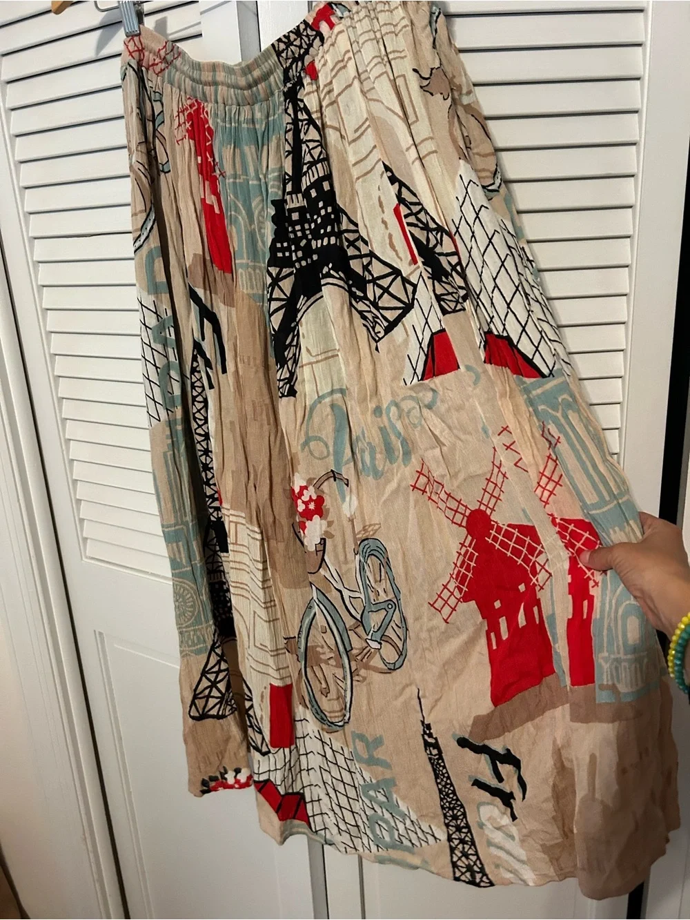Bohemian Printed Maxi Skirt in Beige, Red & Teal